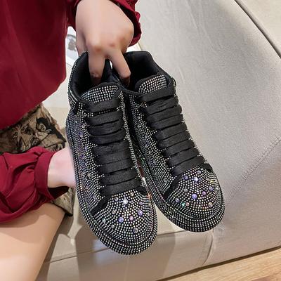 Modne Sneakersy Kobiety Trend Nowe Wiosna Jesień Platforma Sznurowane Cyrkonie Kobiety Buty Casual Modne Błyszczące Damskie Buty