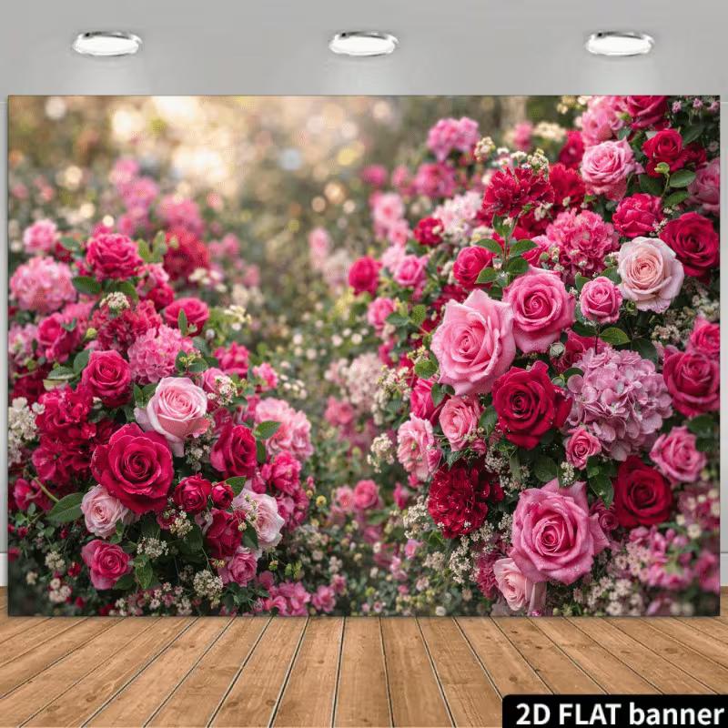 

2D Red Pink Rose Floral Backdrop Romantic Wedding Photography Background 47.2x31.5inch/120*80cm