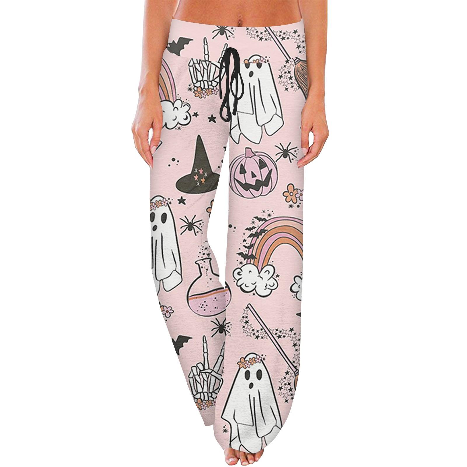 

Женские модные повседневные удобные пижамные брюки с принтом и широкими штанинами на шнурке L розовый