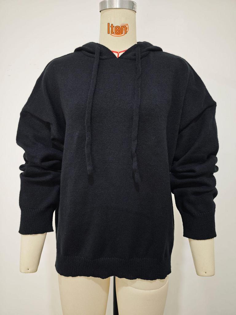 2026 European & American Women's Hooded Drawstring Long Sleeve Wool Knit Sweater