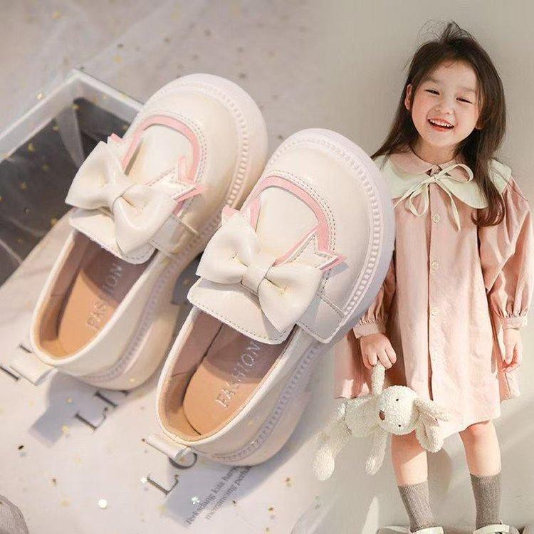 Girls small leather shoes 2025 new spring children's bow fashion loafers girls soft-soled foreign princess shoes