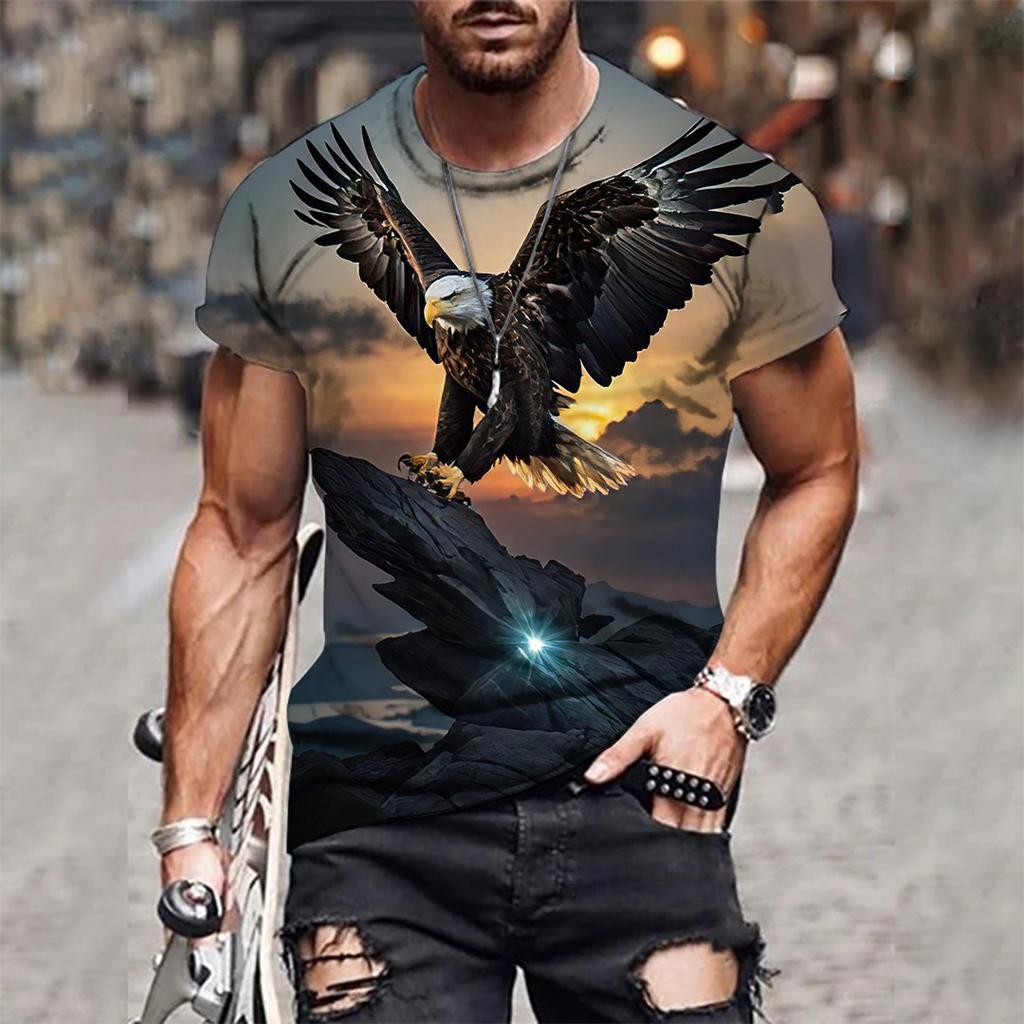 Mens 3D Tiger Print Short Sleeve Crew Neck T-Shirt Breathable Medium Stretch Casual Fashion Tee for OutdoorParty Weekend Wear