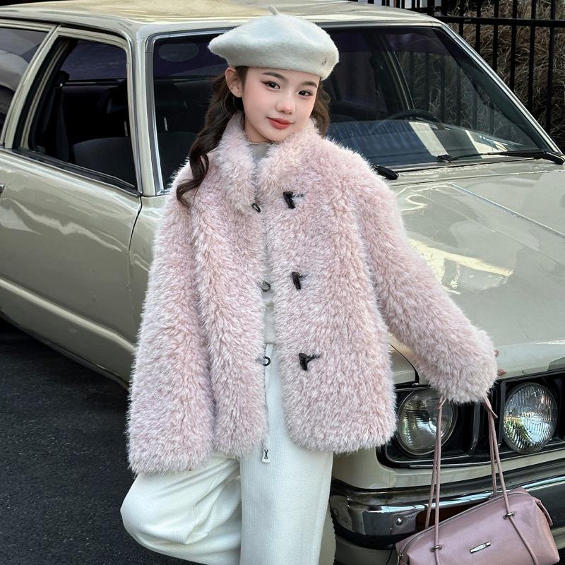 

Девичье зимнее пальто из искусственного меха 2025 - Толстый, Модный, Теплый свитер 140 cm