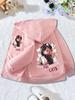 Girls Zip Up Hooded Jacket Anime Girl Cat Letter Print Long Sleeve Casual Kids Hoodie For Daily Outdoor Outfit