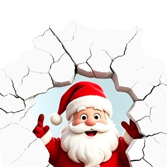 PVC Santa Wall Art for Balcony 3D Claus Sticker, Realistic Breaking Decal Christmas Holiday Decoration, Glass Clings Waterproof Indoor Outdoor Windows