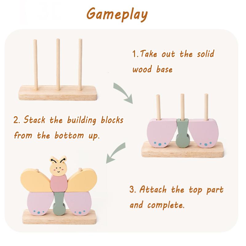 Baby Animal 3D Block Stacking Puzzle Creative Toy Montessori Butterfly Snail Shape Matching Game Fine Motor Skills Education Toy