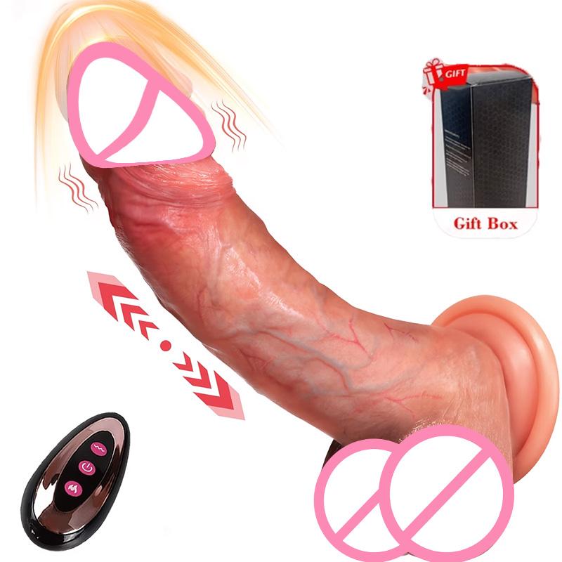 Thrust Realistic Dildo Vibrator 9 Telescopic 10 Vibration Modes Heating Remote Control Adult Sex Toy G-spot Vibration Stimulation With Suction Cup