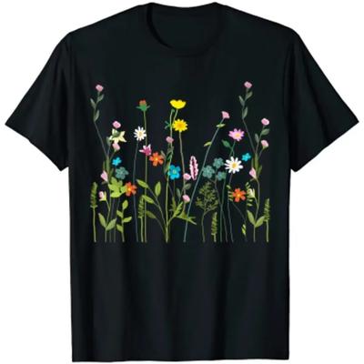 Camiseta Gráfica Floral Flores de Verão Selvagens Florescendo Camisetas Masculinas Hombre Estética Casual Algodão Quatro Estações