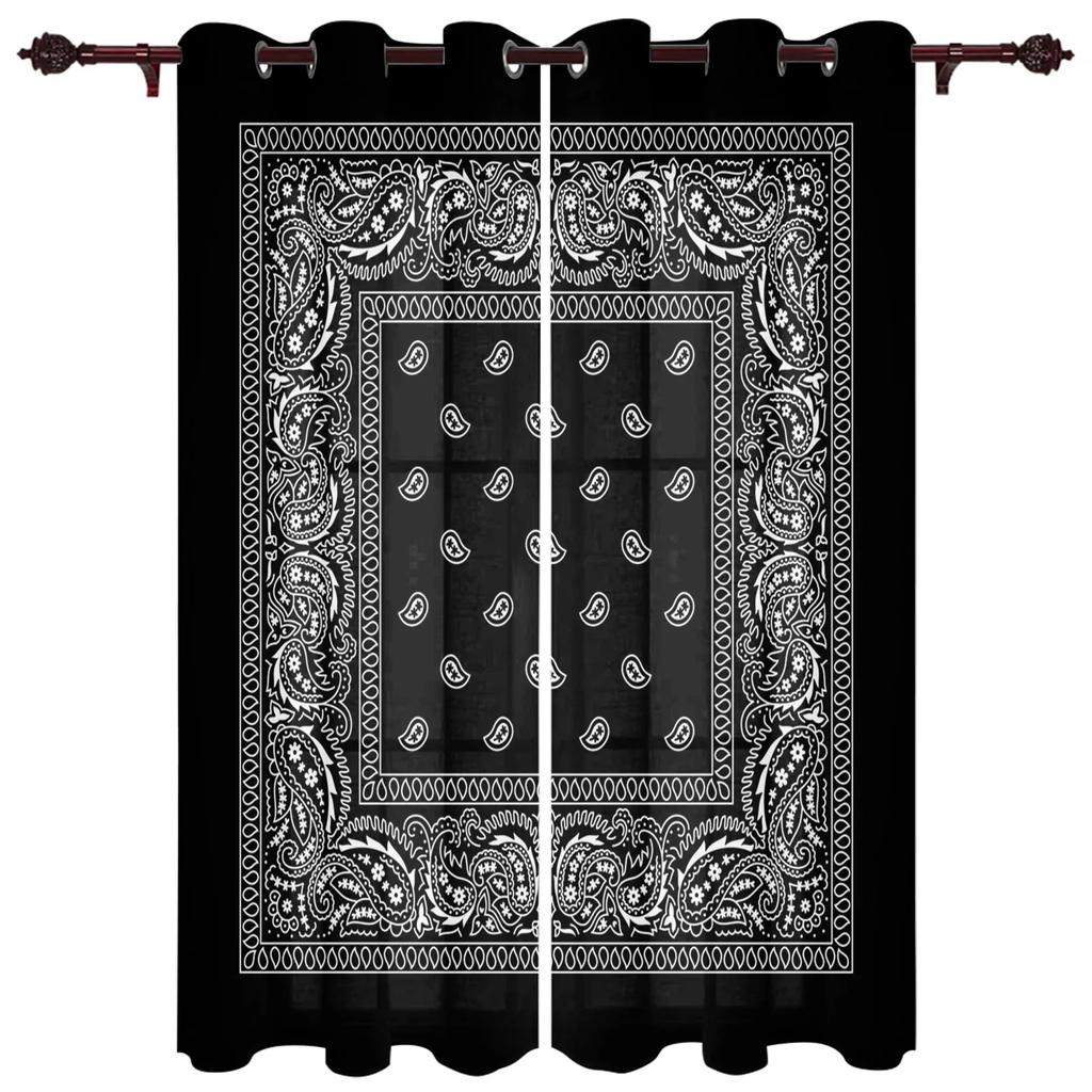 Bandana Paisley Black White Window Curtains Home Decoration Living Room Kid Drapes Cortinas Kitchen Bedroom Made Of Polyester Area Decor
