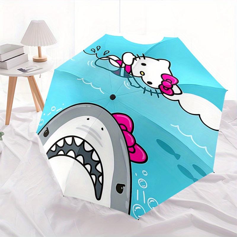 Hello Kitty, Shark Automatic Opening and Closing Parasol Compact Travel Umbrella with 8 Ribs for Women and Men Ideal Birthday/Christmas Gift