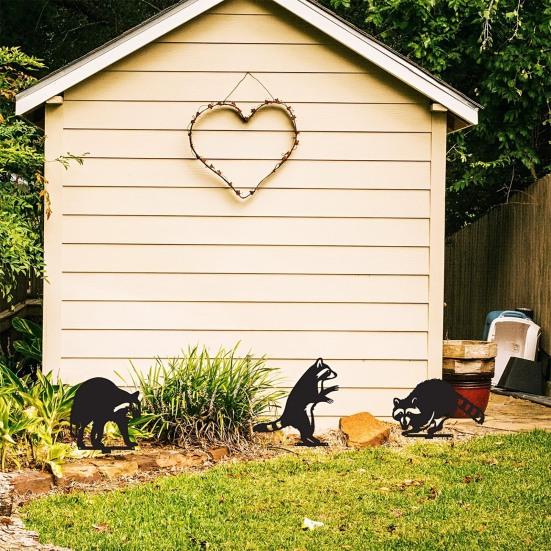 Cute Raccoon Metal Garden Stake Black Raccoon Silhouette Decorative Yard Art for Garden Lawn Pathway Decor Gift for Nature Wildlife Lovers