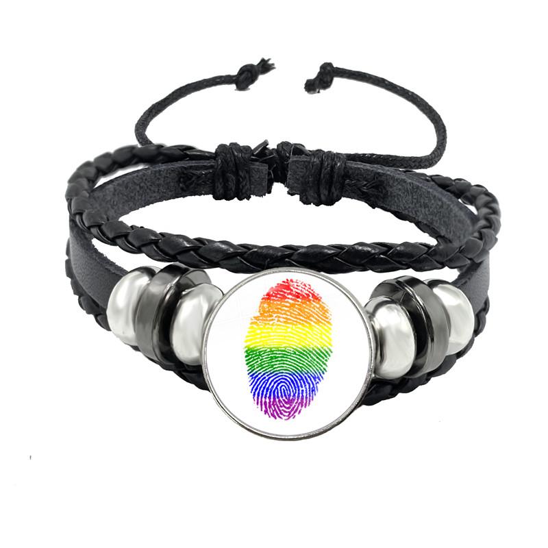 LGBT Leather Bracelet Bi Pride Glass Cabochon Dome Gay Pride Rainbow Flag Photo Bangle Jewelry For Women Men Lovers Gift