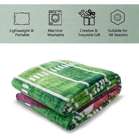 Football Blanket Gifts for Boys Girls Football Lovers, Green Football Throw Blanket Super Soft Travel Bed Sofa Blankets for Sport Fans Kids Adults