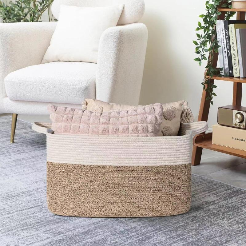 Stylish Handwoven Cotton Rope Laundry Basket for Bedroom Clothes Toys Organizer
