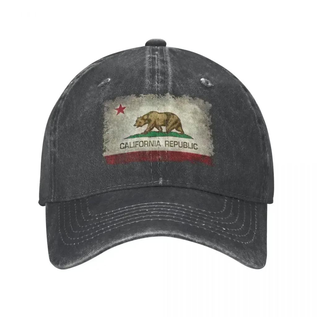 California Republic Bear Flag Baseball Caps Retro Distressed Denim Snapback Cap Unisex Outdoor Travel Adjustable Fit Caps Hat
