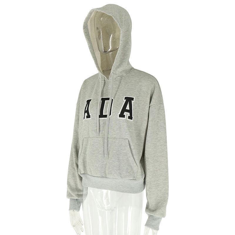 European & American Casual Loose Letter Hooded Sweatshirt - Women's Plus Velvet Warm Clothing