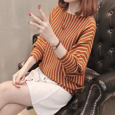 Maglione Casual da Donna Girocollo 2022 Manica a Pipistrello Pullover a Righe Maglia Liscia Abbigliamento Femminile