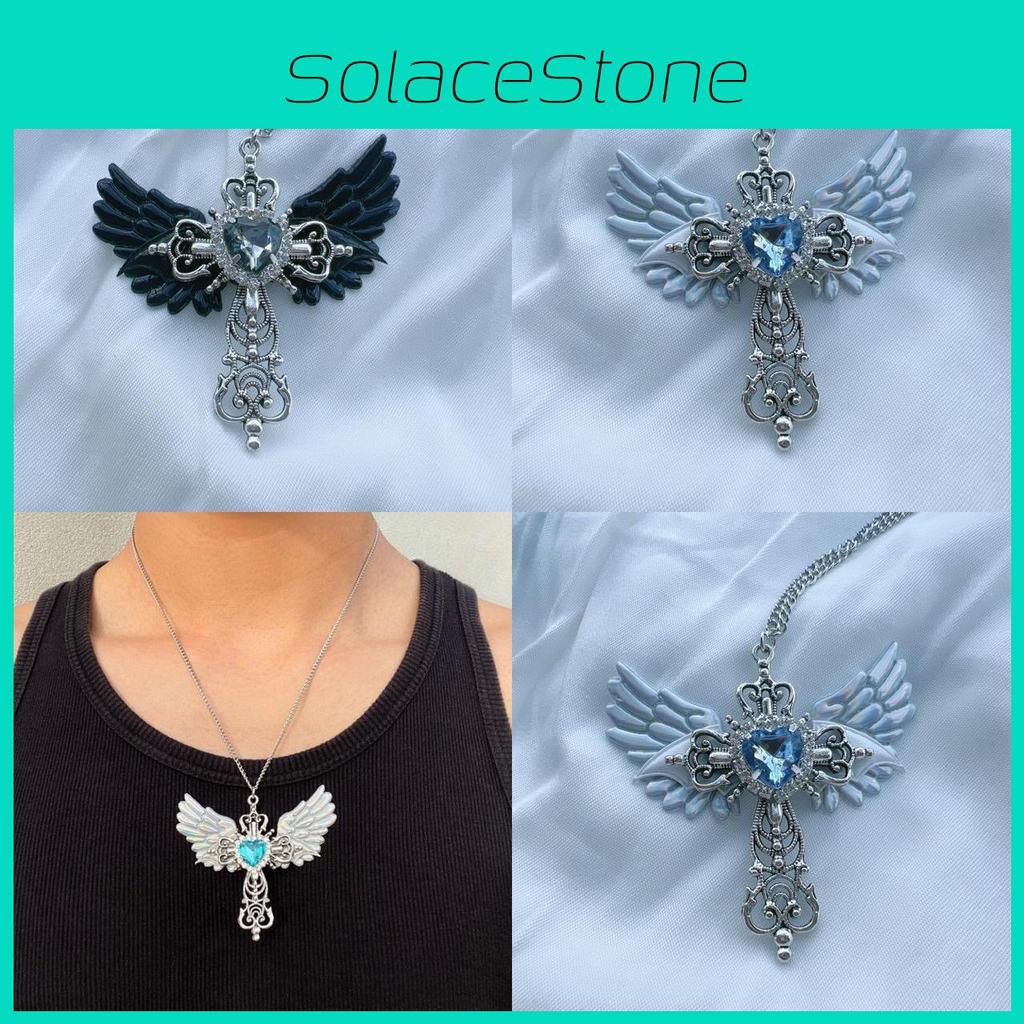 Y2k Gothic Style Unique Angel Cross Sweater Necklace Fashionable Alloy Jewelry For All
