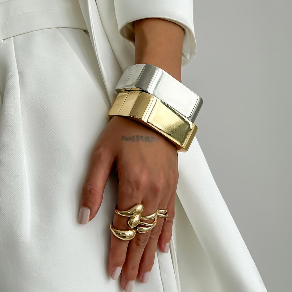 Ingemark Exaggerated Punk Large Heavy Metal Chunky Spring Bangles Women Trend 2025 Hip Hop Bracelet Grunge Jewelry Steampunk Men
