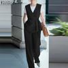 ZANZEA Women Sleeveless Vest Tops and Pants Casual Two Piece Suit Sets