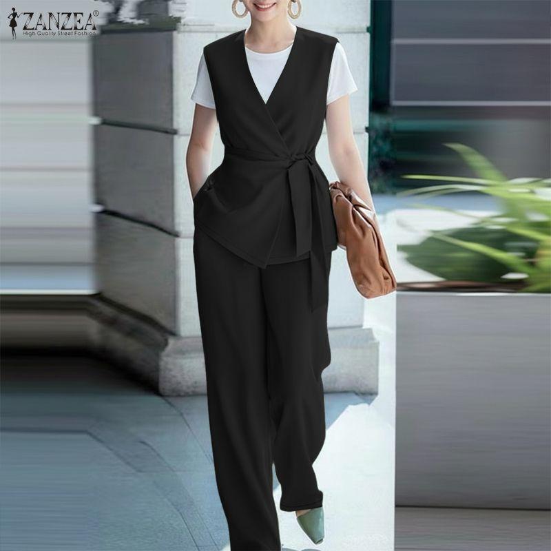 ZANZEA Women Sleeveless Vest Tops and Pants Casual Two Piece Suit Sets