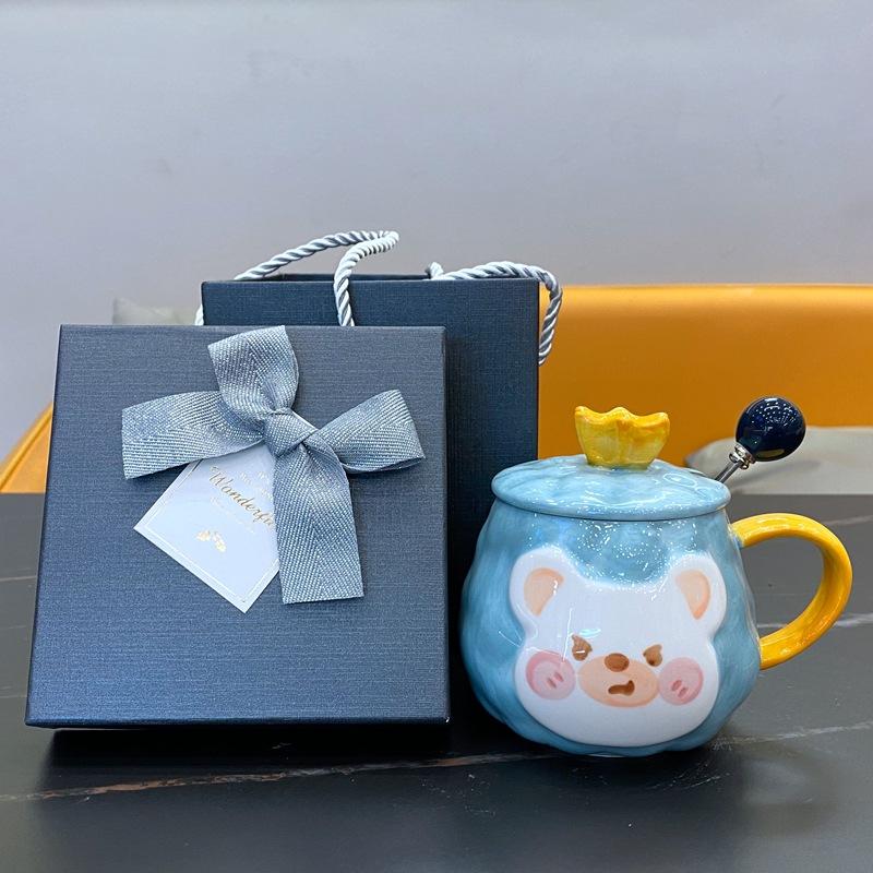 Cute Rainbow Unicorn Ceramic Thread Mug with Lid Spoon Girl Heart Drinking Water Cup Office Coffee Cup