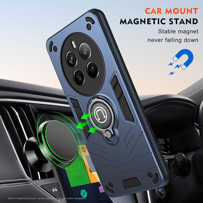 For Realme 12 Pro Black Armor Magnetic Ring Bracket Phone Cases For Realme 12 Pro Plus Hard PC Heavy Duty Anti Fall Cover Coque