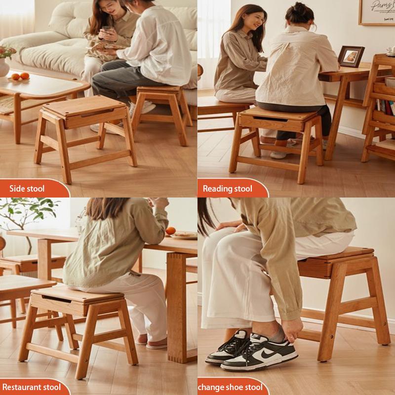 Wooden Ottomans Multifunctional Storage Stools Nordic Rectangular Shoe Changing Stools Living Room Footrests Modern Design