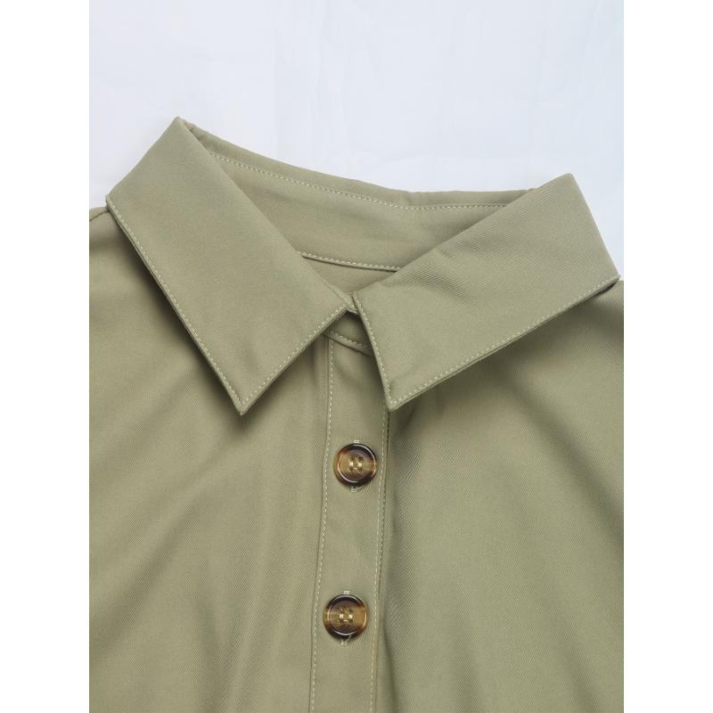 New Autumn Lapel Waisted A-line Skirt Commuter Long-sleeved Button-up Shirt Dress