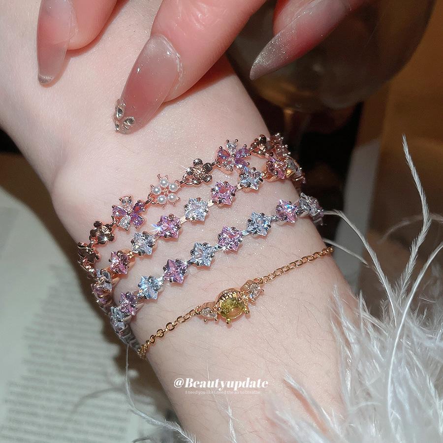 Korean Simple Bling Zirconia Flower Bracelet: High-End, Fashionable, Versatile, Sweet Women's Jewelry