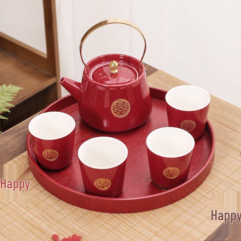 Wedding Tea Set: Elegant Teapot and Cups for Newlyweds' Traditional Ceremony