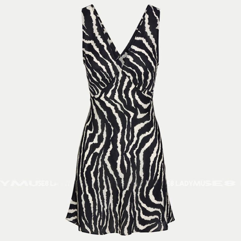 

Горячая девушка Сексуальное короткое платье без рукавов с принтом зебры Zebra-print classic Dress L