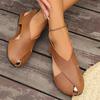 2025 Women's Plus Size Closed Toe Roman Sandals - Soft Leather, Elastic Band, Cross Straps, Flat Sole, European American Style