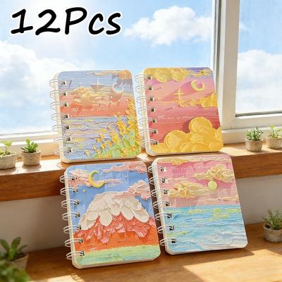 2Pcs Stars and Sea Pattern Cartoon A7 Coil Book Pocket Mini Notebook Diary Portable Office Notepad Daily Weekly Planner School Supplies Holiday Gift