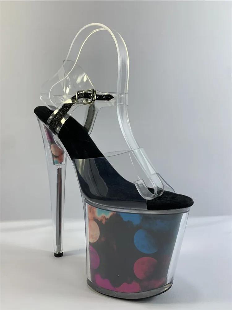 

Fashion Stage Model Training Sexy Transparent Purple Sequins 20 Cm Stiletto Heels 8 Inch Nightclub Stiletto Sandals 33 чёрный
