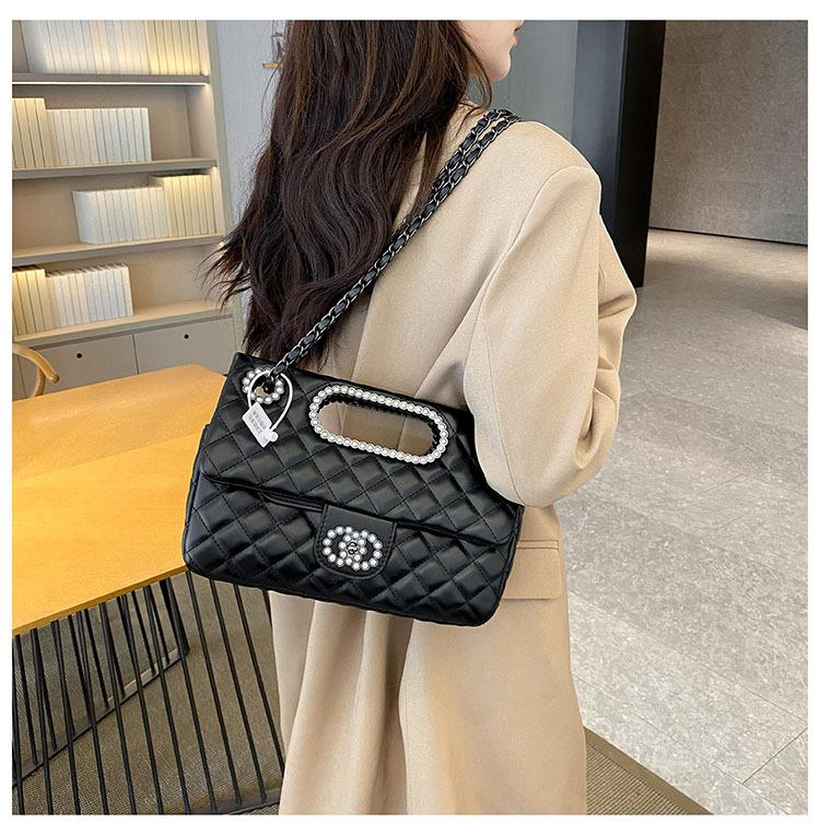 Xiaoxiangfeng pearl wrist new portable shoulder trendy fashion versatile underarm bag embroidery thread diamond grid
