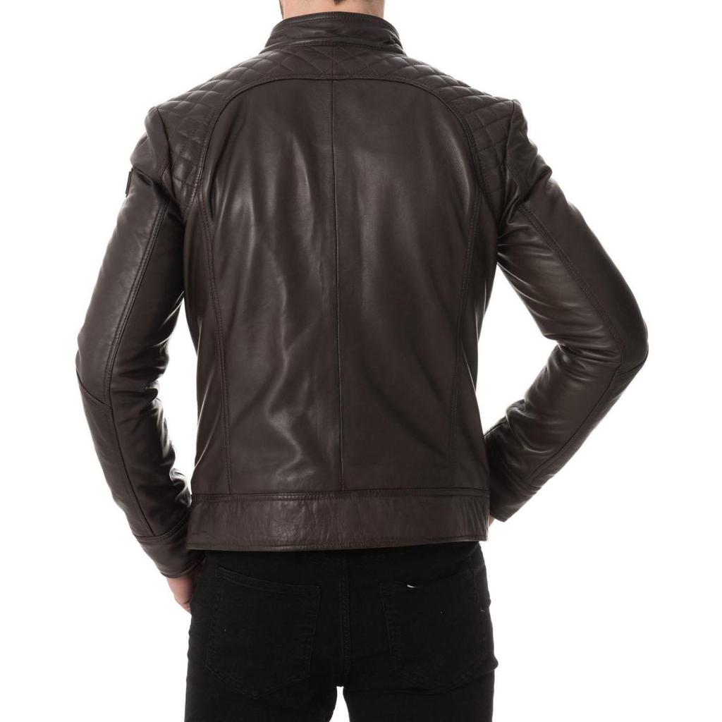 SKINOUTFIT Men's Genuine Lambskin Brown Leather Jacket Stylish Motorcycle Bomber Biker Outerwear MJ 167