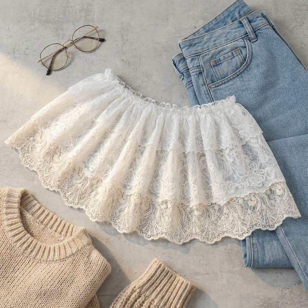 Ballett Stil Weiß Spitze Furz Vorhang Balletcore Rüsche Kurze Röcke Elegant Po Vorhang Damen