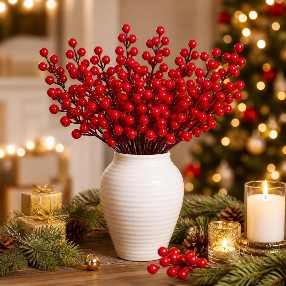 10pcs Ornaments Artificial Plants Pine Needles Red Fruits Christmas Tree Decorations New Year