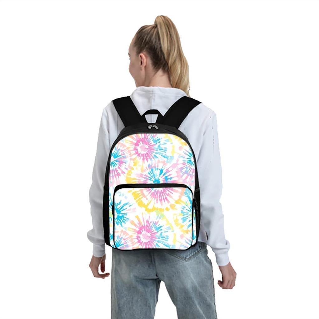 Tie-dye Print Square Front Pocket Backpack Large Capacity for Boy/Girls Best Gift 2D  Cartoon Children's School Bag