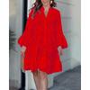 Solid-color V-neck Loose Embroidered Lace Flower Pure Cotton Dress for Summer and Autumn