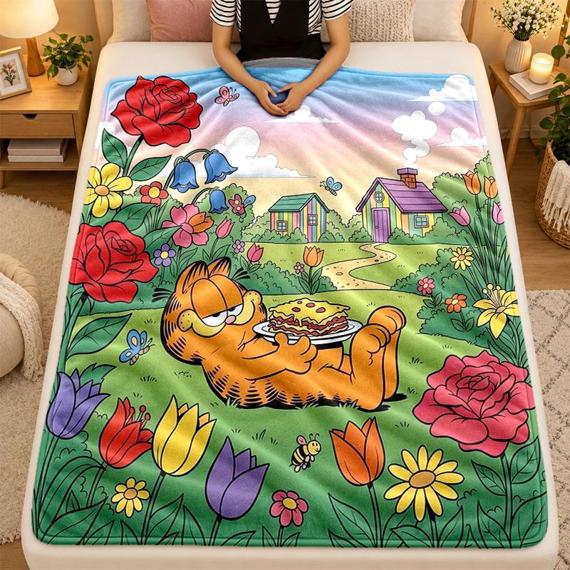 Flannel BlanketGarfield (1) Warm Soft Throw Blanket for Indoor Sofa Bed Living Room Use
