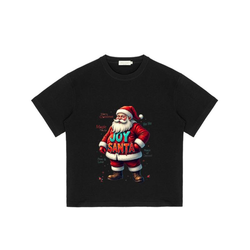 Christmas T-Shirt Black Santa Claus Joy Santa Print for Holiday Celebration