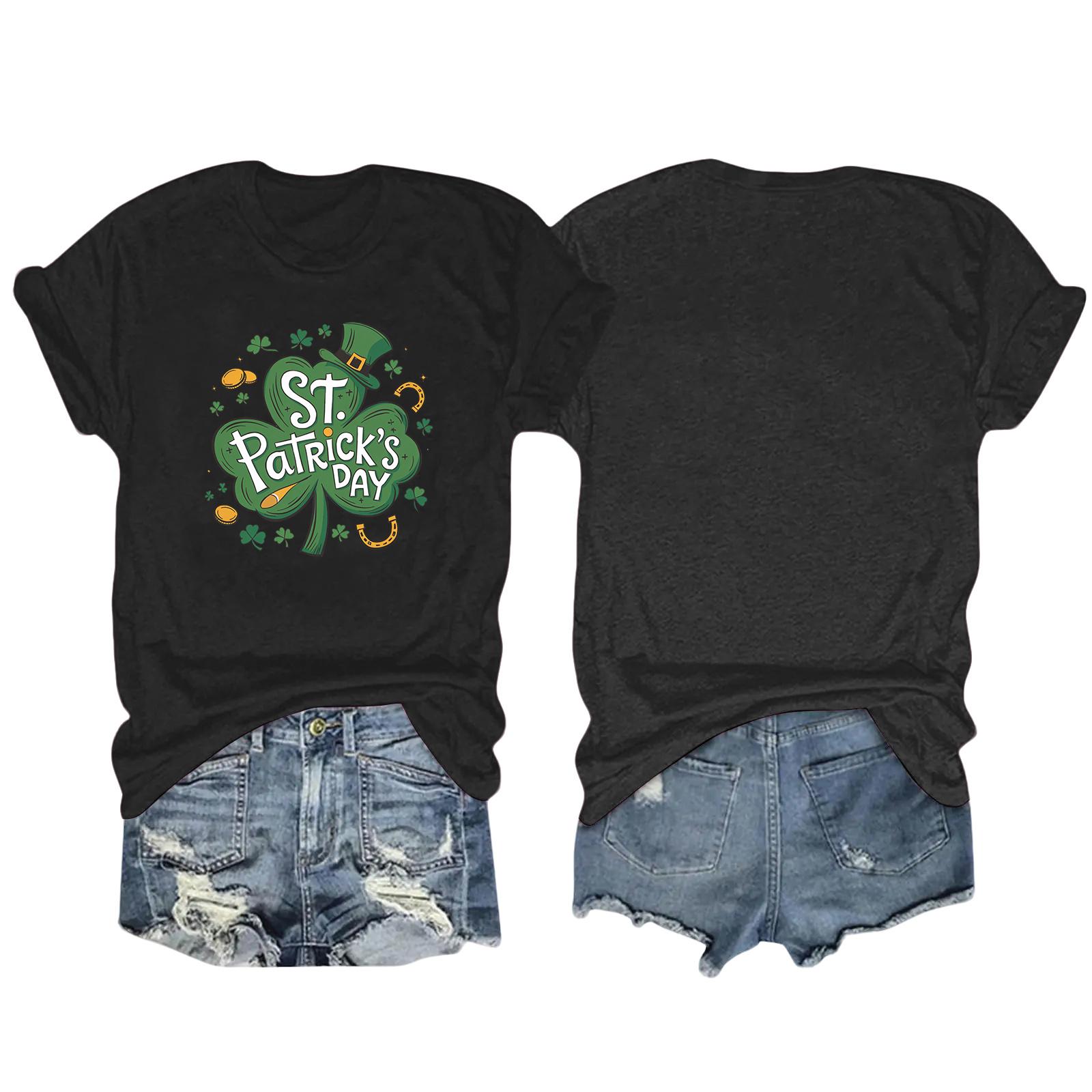 Women s Round Neck Saint Patrick s Day Print Short Sleeve Comfortable Casual Top L