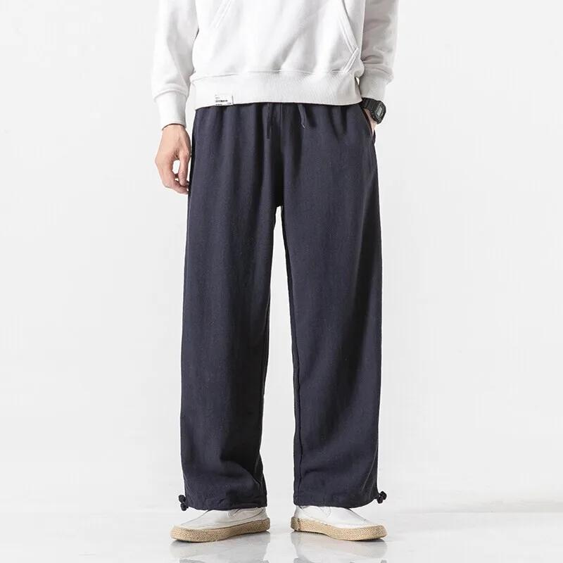 Men Linen Pants Summer Japanese Casual Streetwear Harajuku Cotton Baggy Pants Male Solid Color Oversized Bloomers Trousers