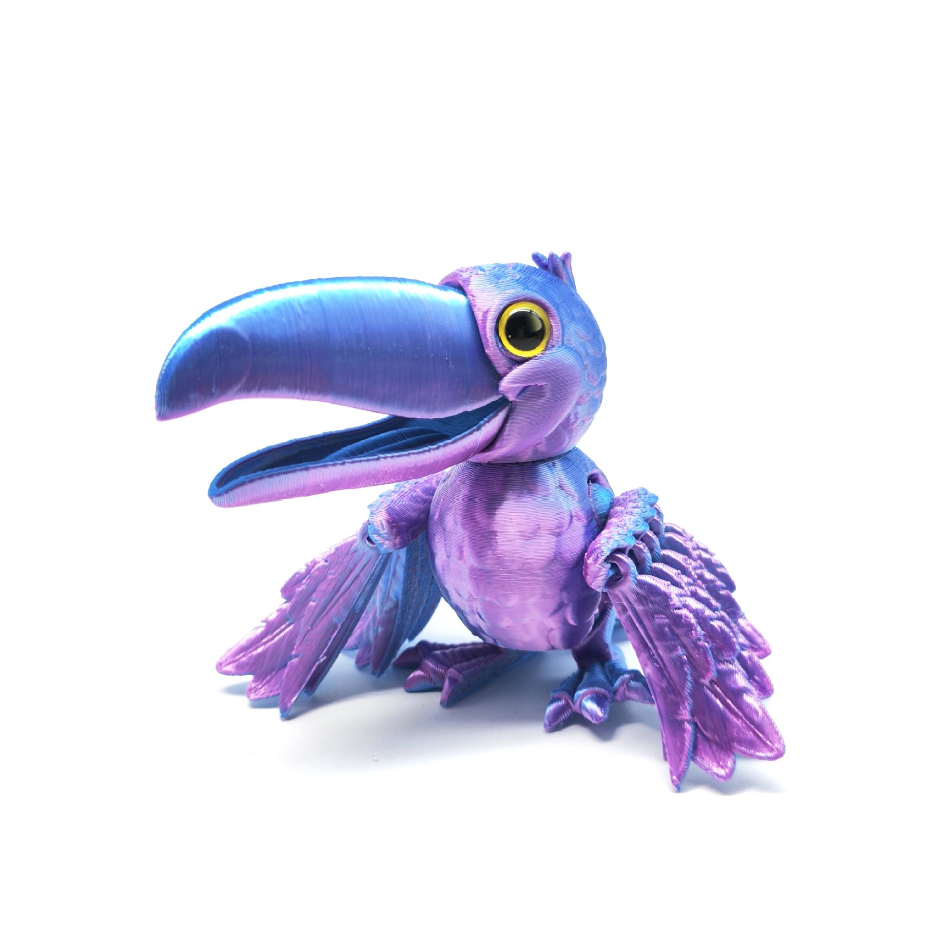 3D Printed Parrot Toy Model with Articulated Wings - Desktop Ornament 9.5cm
