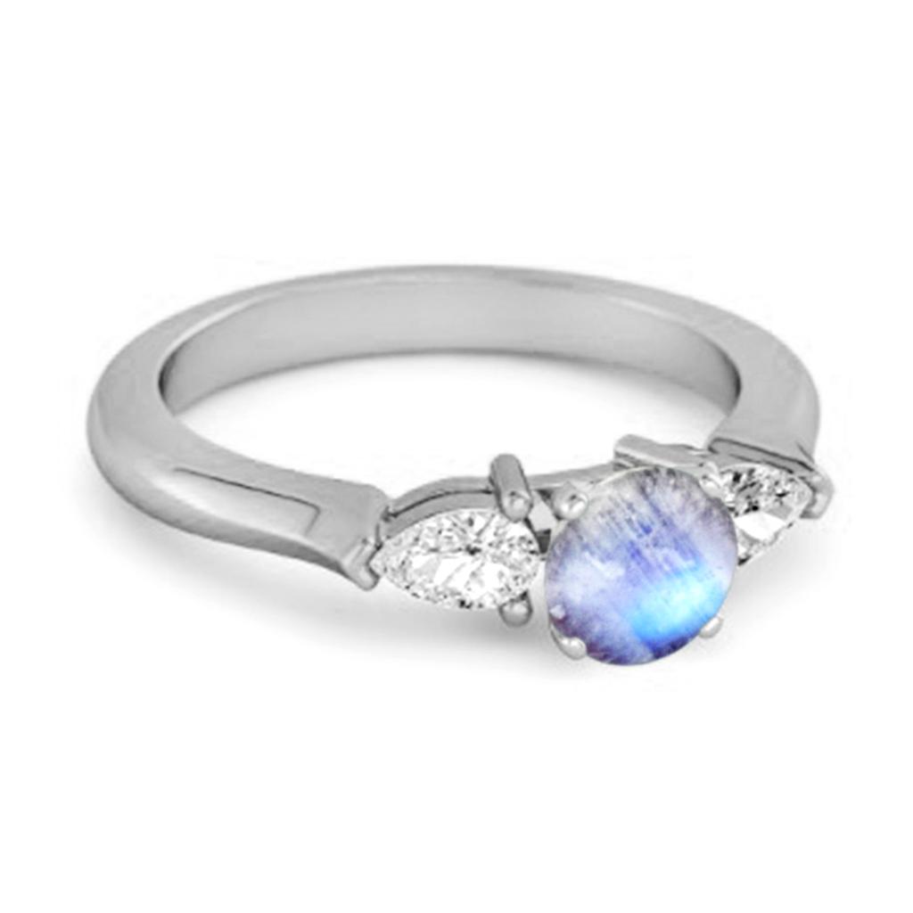 Moonstone Three Stone Pear Accent Ring - 925 Sterling Silver