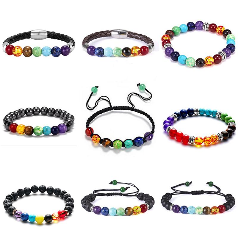 1pcs Bracelet For Men And Women Volcanic Stone Hand Beaded Colored Stone Stretch Hand Zircon