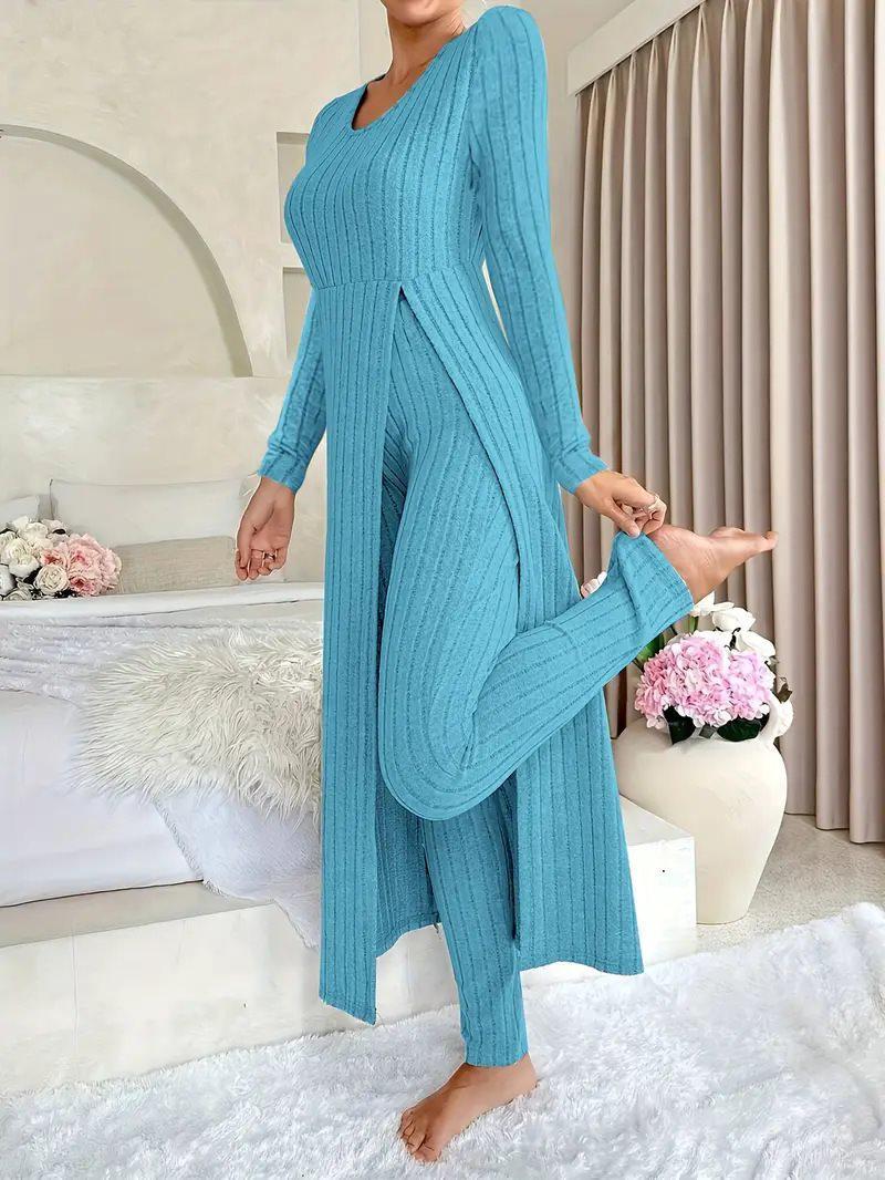 

New Design Round Neck Slit Long Sleeve Two-Piece Set for Spring M