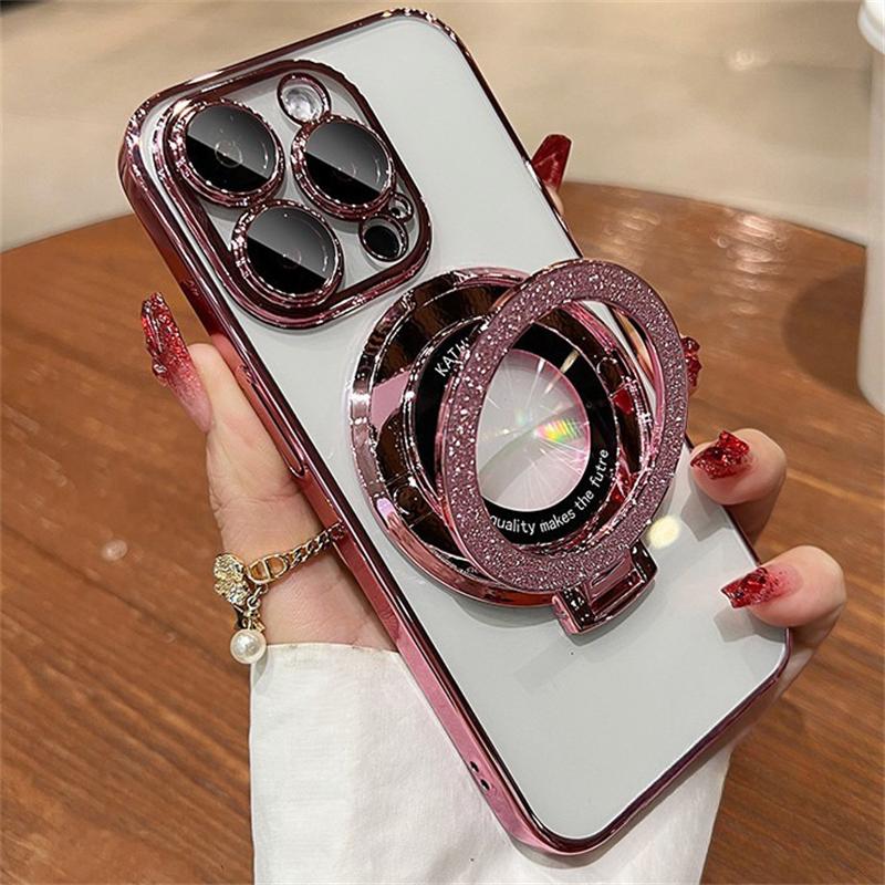 Plating For Magsafe Case For iPhone 16 13 12 11 Pro Max Clear Magnetic Ring Holder Cases For iPhone 15 14 Pro Max 16 Plus Cover